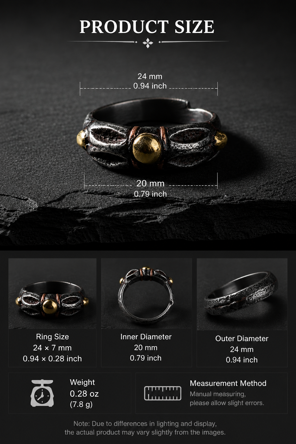 Anillo abierto de hierro Thokcha vintage para hombres y mujeres, joyería gótica ajustable para uso diario, fiestas y vacaciones
