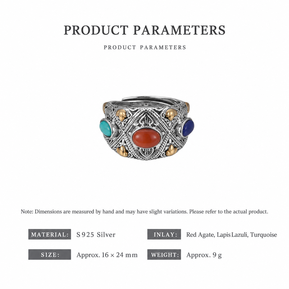 Abundant Amulet Gem Adjustable Ring – Mixed Metal Silver Ring with Carnelian, Turquoise, and Lapis Lazuli