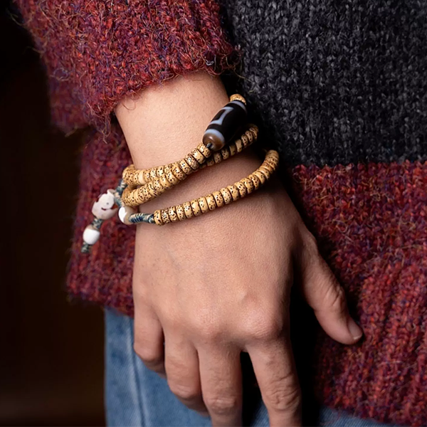 Kajegedo Tibetan-style braided rope & Bodhi seed natural Bodhi seed prayer bead bracelet, 108 beads, multi-strand bracelet