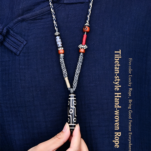 Agate Nine-Eyed Dzi Bead Necklace, Clavicle Chain, Men's and Women's Pendant, Sweater Chain, Tibetan Style Pendant Jewelry Gift, New Arrival